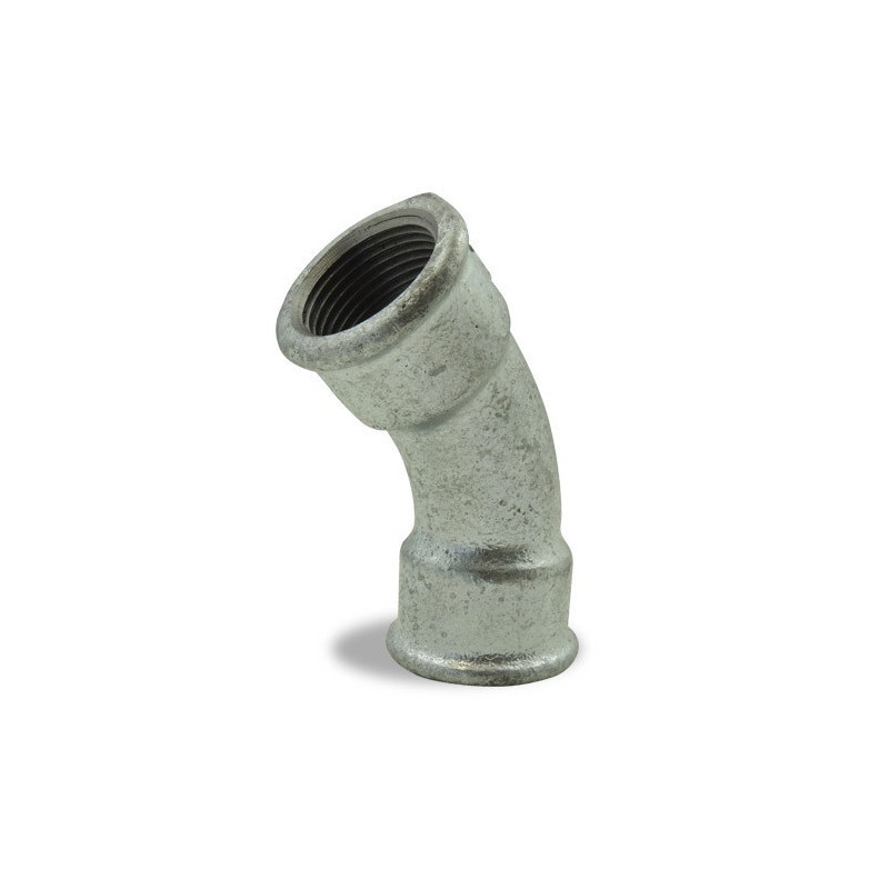 FIG 41 - Courbe à grand rayon 45° en fonte malléable, Femelle/Femelle, galvanisée