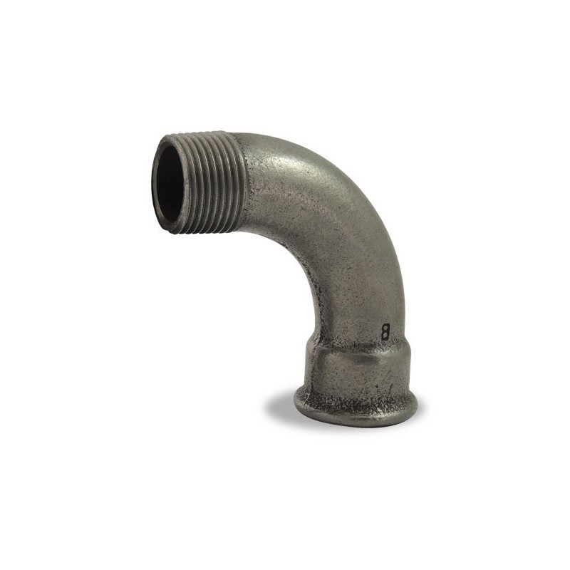 FIG 1 - Courbe à grand rayon à 90°, Mâle Femelle, noire, en fonte malléable