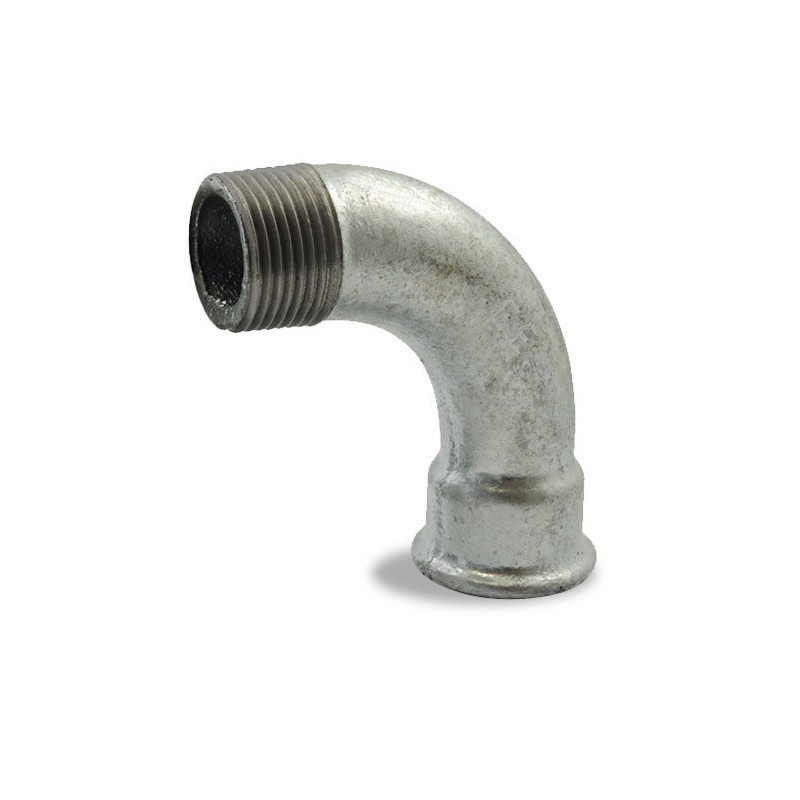 FIG 1 - Courbe à grand rayon à 90° Mâle Femelle, galvanisée, en fonte malléable