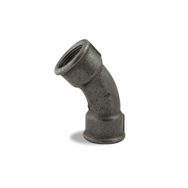 FIG 41 - Courbe à grand rayon 45° en fonte malléable, Femelle/Femelle, noire